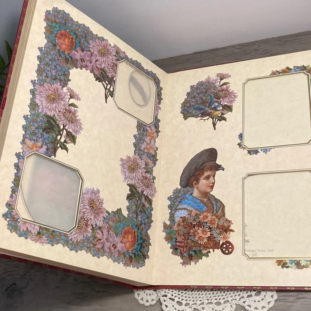 Vintage Victorian Photograph Album  Red Floral Cover